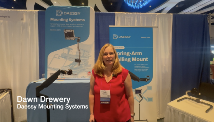 screenshot of Dawn Drewery showing wheelchair mounts at 2024 ATIA conference